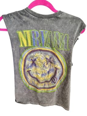 NIRVANA Gray Washed Kids Tank with Neon Smiley Graphic
